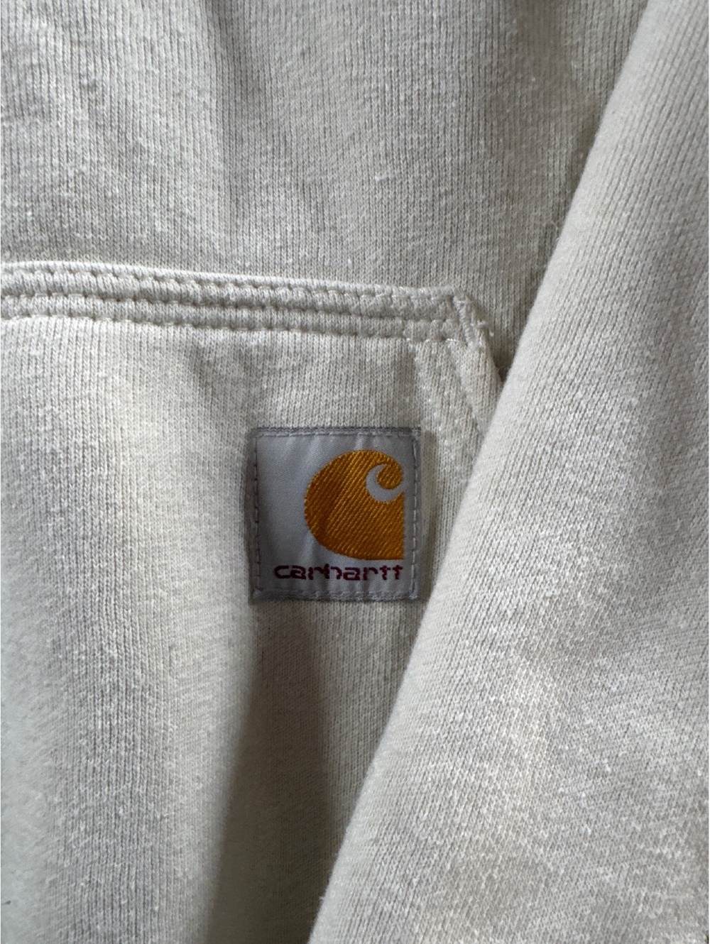 Carhartt Mens XL Loose Fit Cream Hoodie Logo Sleeve Pullover Workwear Sweatshirt - Picture 3 of 12